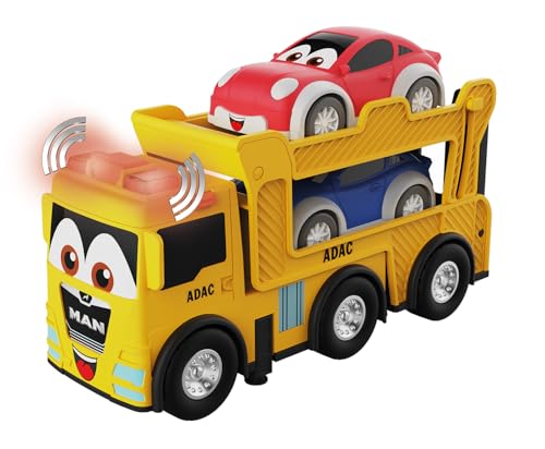 ADAC MAN KIDS Autotransporter, 3-teiliges Set, bestehend aus: 1 Autotransporter Größe ca. 18x6x9 cm und 2 Autos je 9x5x4 cm, Try me Funktion, Licht, Sound, bewegliche Klappe und Rampe, Freilauf, batte ADAC MAN KIDS Autotransporter, 3-teiliges Set, bestehend aus: 1 Autotransporter Größe ca. 18x6x9 cm und 2 Autos je 9x5x4 cm, Try me Funktion, Licht, Sound, bewegliche Klappe und Rampe, Freilauf, batte von Happy People