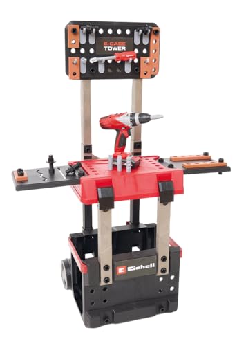 Einhell E-Case Werkbank 100-tlg., inkl. Akku-Bohr-Schrauber und reichlich Zubehör, Größe ca. 70x33,5x95 (H) cm, Die erste transportfähige und mitwachsende Werkbank für Kinder. 3 Spielhöhen von Happy People