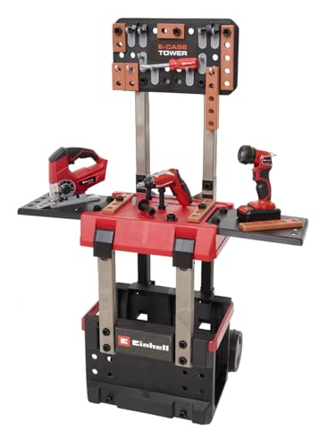 Einhell E-Case Werkbank 110-tlg., inkl. Mini-Schrauber, Stichsäge, Akku-Lampe und reichlich Zubehör, Größe ca. 70x33,5x95 (H) cm, Die erste transportfähige und mitwachsende Werkbank für Kinder. 3 Spie von Happy People