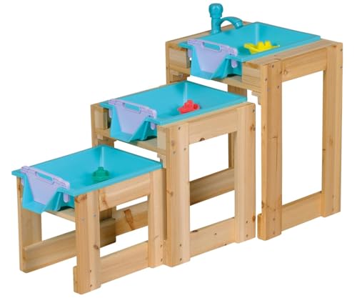 Happy People Wasser-Spieltisch 3er Set – mit Schleusenfunktion & handelsüblichem Schlauchanschluss – Outdoor Wasserspielzeug für Garten & Terrasse – robust, wetterfest, fördert Motorik von Happy People