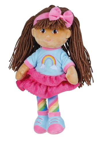 Schlenkerpuppe Mia, ca. 30 cm groß, Stoffpuppe mit Haarschleife und Outfit im Regenbogendesign, gestickte Augen, Nasen und Mund, Handwäsche, ab 0 Monate+ von Happy People