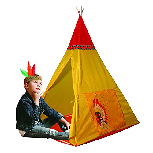 Happy Sun 705500651 Zelt Indianer Basic Kinderzelt Spielzelt Kinderzelt Maße 100x100x135cm Klappzelt Minimaler Platz im Kinderzimmer Junge Farbe Gelb Einheitsgröße von Happy Sun