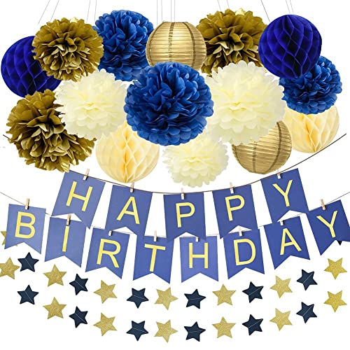 HappyField Marineblau Gold Geburtstagsdekorationen Marineblau und Gold Geburtstag Party Dekorationen 40. 50. 60. Geburtstag Dekor Marineblau und Gold Happy Birthday Banner Tissue Pom Poms Papier Stern Girlanden HappyField Marineblau Gold Geburtstagsdekorationen Marineblau und Gold Geburtstag Party Dekorationen 40. 50. 60. Geburtstag Dekor Marineblau und Gold Happy Birthday Banner Tissue Pom Poms Papier Stern Girlanden von HappyField