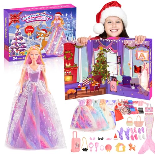 HappyGoLucky Adventskalender 2025 Kinder, 24 Überraschungen, mit Puppe, Kleidung und Accessoires - Geschenk Mädchen 3 4 5 6 7 8 9 10 Jahre Spielzeug ab 3 Jahre Weihnachts Geschenke Weihnachtskalender von HappyGoLucky