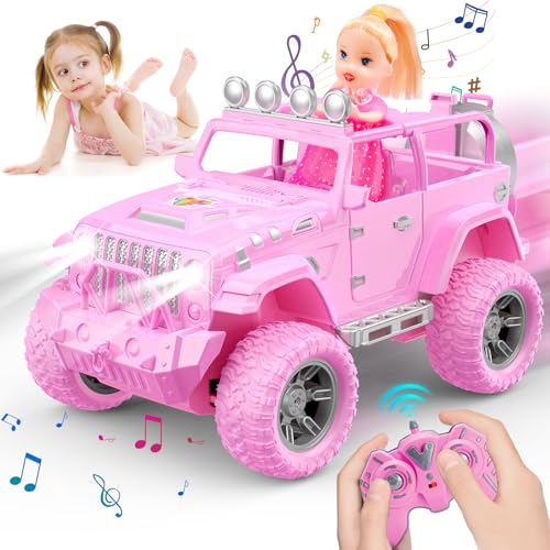 HappyGoLucky Ferngesteuertes Auto Mädchen mit Puppe, RC Jeep Wrangler SUV Spielzeug ab 3 4 5 6 7 8 9 10 Jahre Mädchen Geschenke Für Kinder ab 3-10 Jahre von HappyGoLucky