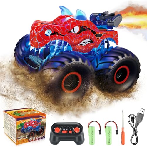 HappyGoLucky Monstertruck Ferngesteuertes Auto ab 3 4 5 6 7 8 Jahre, Spielzeug ab 3-9 Jahre Junge RC Auto mit Sprühnebel, Musik, LED-Leuchten, Auto ferngesteuert, Weihnachten Geschenk Kinder Junge von HappyGoLucky