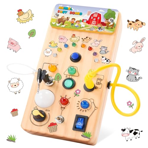 HappyGoLucky Plastik Montessori Spielzeug Ab 1 2 Jahre, Busy Activity Board mit 7 LED-Leuchten, Lernspielzeug Spiele Geschenke Für Kleinkinder Kinderspielzeug Ostergeschenke Kinder Ab 1 2 3 Jahre von HappyGoLucky