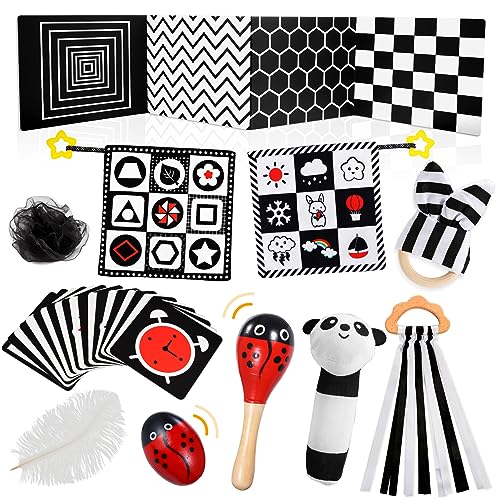 HappyKidsClub Baby Spielzeug 0-12 Monate, Kontrastbuch Schwarz Weiß, Kontrastkarten, Sensorik Kontrast, Geschenk für Junge Mädchen, Montessori Kinderwagenkette von HappyKidsClub