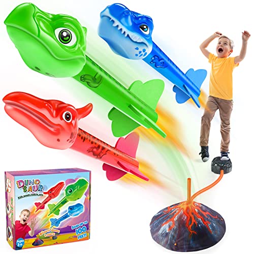 HappyKidsClub Raketen Spielzeug für Kinder mit 3 Dinosaurier Schaumstoffraketen, Outdoor Spielzeug ab 3-12 Jahre Junge, Spiele für Draußen Garten und Park, Geschenke für Ostern Geburtstag von HappyKidsClub