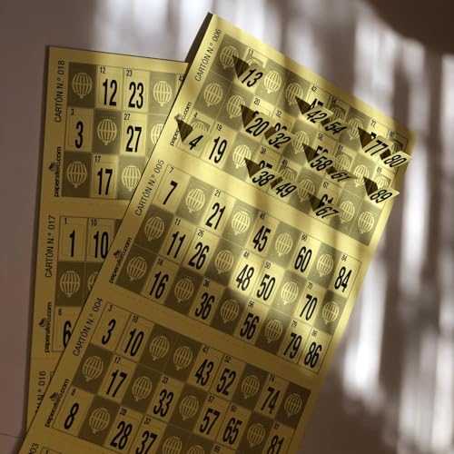 HappyMots Paperafero - 600 Bingo-Karten, gestanzte Zahlen für traditionelle Bingo-Karten mit 90 Kugeln, gestanzte Bingo-Karten in 4 Farben (gelb) von HappyMots