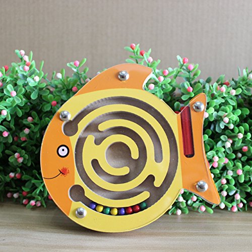 HappyToy Tier Mini Wooden Runde Magnetische Wand Nummer Maze Interaktive Labyrinth Magnet Perlen Labyrinth auf Brettspiel Stadt Verkehr Eduactional Handcraft Toys (Fisch) von HappyToy