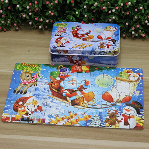 HappyToy Wooden 60 Piece Jigsaw Puzzle Merry Christmas Xmas Santa in a box great gift for kids von Oostifun
