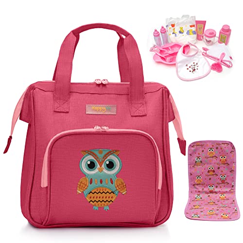 HappyVk- Puppen Wickeltasche mit Puppenzubehör Set - Handtasche für Mädchen - süße Eule Stickerei - Rosa HappyVk- Puppen Wickeltasche mit Puppenzubehör Set - Handtasche für Mädchen - süße Eule Stickerei - Rosa von HappyVk
