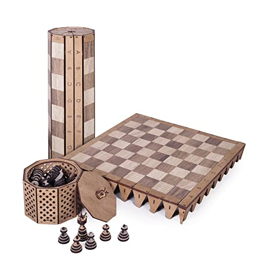 HappyWoods - Handgemachtes Faltbares Schachspiel - Schachbrett aus Olivenholz mit Schachfiguren - Schachset - Schachspiele - Holzschach Erwachsene - Schachbretter Kinder - 16 x 16cm von HappyWoods