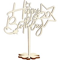 Cake Topper 20. Geburtstag im Sterndesign, Holz mit Fuß für nach der Torte auf den Tisch von Happygoods GmbH