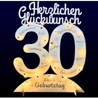 Leuchtender Aufsteller aus Holz zum 30. Geburtstag, mit 20 LEDs und gravierten Glückwünschen von Happygoods GmbH