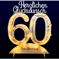 Leuchtender Aufsteller aus Holz zum 60. Geburtstag, mit 20 LEDs und gravierten Glückwünschen Leuchtender Aufsteller aus Holz zum 60. Geburtstag, mit 20 LEDs und gravierten Glückwünschen von Happygoods GmbH