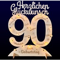 Leuchtender Aufsteller aus Holz zum 90. Geburtstag, mit 20 LEDs und gravierten Glückwünschen Leuchtender Aufsteller aus Holz zum 90. Geburtstag, mit 20 LEDs und gravierten Glückwünschen von Happygoods GmbH