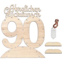 Leuchtender Aufsteller aus Holz zum 90. Geburtstag, mit 20 LEDs von Happygoods GmbH