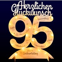 Leuchtender Aufsteller aus Holz zum 95. Geburtstag, mit 20 LEDs und gravierten Glückwünschen Leuchtender Aufsteller aus Holz zum 95. Geburtstag, mit 20 LEDs und gravierten Glückwünschen von Happygoods GmbH