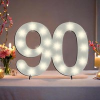 XXL Zahl weiß zum 90. Geburtstag, mit 20 LEDs, ca. 40cm x 30cm von Happygoods GmbH