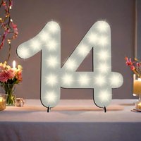 XXL Zahl weiß zum 14. Geburtstag, mit 40 LEDs, ca. 70cm x 50cm von Happygoods GmbH