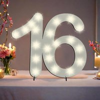 XXL Zahl weiß zum 16. Geburtstag, mit 40 LEDs, ca. 70cm x 50cm von Happygoods GmbH