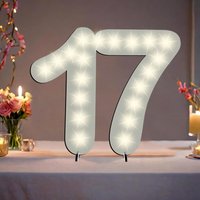 XXL Zahl weiß zum 17. Geburtstag, mit 40 LEDs, ca. 70cm x 50cm von Happygoods GmbH