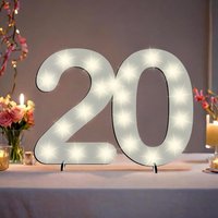 XXL Zahl weiß zum 20. Geburtstag, mit 20 LEDs, ca. 28cm x 20cm von Happygoods GmbH