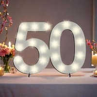 XXL Zahl weiß zum 50. Geburtstag, mit 40 LEDs, ca. 70cm x 50cm von Happygoods GmbH