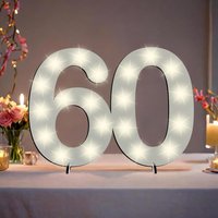 XXL Zahl weiß zum 60. Geburtstag, mit 20 LEDs, ca. 28cm x 20cm von Happygoods GmbH