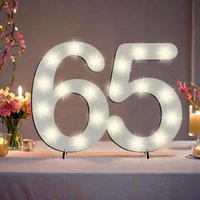 XXL Zahl weiß zum 65. Geburtstag, mit 40 LEDs, ca. 70cm x 50cm von Happygoods GmbH