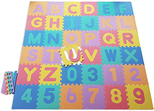 Happykiddoos ABC/123 Mehrfarbig Schaumstoff Puzzle spielmatten. Alphabet und Zahlen. 121 TLG. Inkl. Kanten und Aufbewahrungstasche. Gesamtgröße Spielmatte 182x182x1cm (ABC/123 von Happykiddoos
