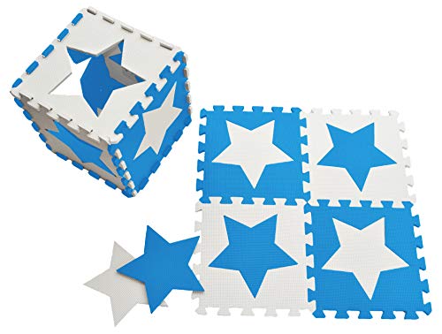 Happykiddoos Puzzlespielmatte 10 Foam Matte. Spielmatte Schaumstoff Verriegelung Puzzle Kinderteppich. Jede Matte hat eine Größe von 30x30cm und ist 1 cm dick (Stern, Blau/weiß) von Happykiddoos