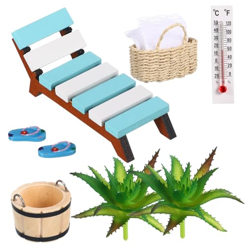 Happyyami 1 Satz Sauna -zubehör Set Strandzubehör Küstendekor Miniatur Mini-stranddekoration Mini-strandaccessoires Mini-Stuhl Zubehör Für Puppenhäuser Mini-liegestuhl Holz von Happyyami