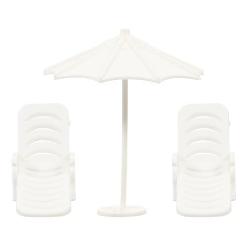 Happyyami 1 Set Miniatur-Strandschirm Mit Stuhl 1:12 Faltbarer Liegestuhl Mini-Lounge-Stuhl Regenschirm Kuchenaufsatz Meeresmöbel-Figuren Für Mikro-Landschafts-Puppenhaus von Happyyami
