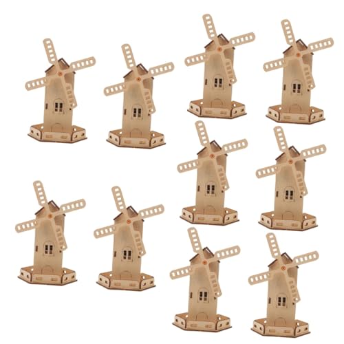 Happyyami 10 Sätze solare Windmühle Solarenergie- für solarbetriebenes Spielzeugset Solar-Wissenschaftskits für Windmühlen DIY-Vorbau-Kits hölzern Light Brown von Happyyami