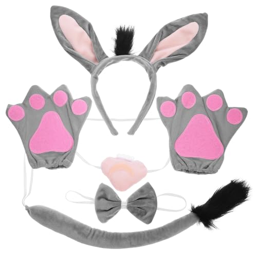 Happyyami 1Satz Eselkostüm Zubehör Set Teiliges Tierkostüm mit Stirnband Fliege und Handschuhen für Cosplay Halloween und Kostümpartys Süßes Design von Happyyami