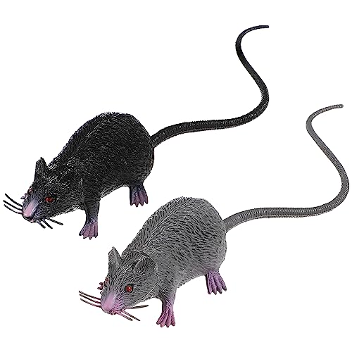 Happyyami 2 Stück Kunststoff Halloween Ratte Realistische Maus Spielzeug für Dekoration, Streich, Party, Schwarz, Grau Happyyami 2 Stück Kunststoff Halloween Ratte Realistische Maus Spielzeug für Dekoration, Streich, Party, Schwarz, Grau von Happyyami