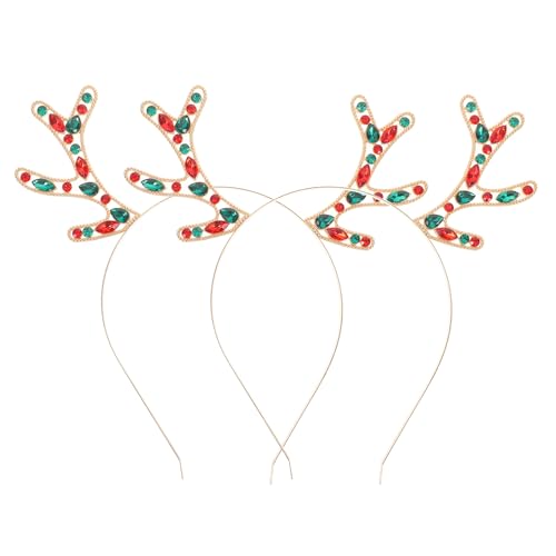 Happyyami 2-teiliges Rentier-Stirnband: Realistisches Geweih-Stirnband mit Strass-Details – Haar-Accessoire mit Weihnachtsmotiv für Feiertags-Cosplay-Party- von Happyyami