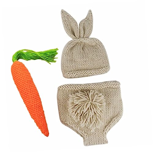 Happyyami 3 Stück Kinderfotografie -Kleidung Set neugeborene fotografie Hase Hut für kleines Mädchen Säuglingsanzug neugeborenen fotografie anzug Fotografie Kostüm für Kleinkinder Garn von Happyyami