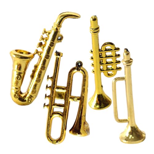 Happyyami 4 Stück Puppenhaus-Musikinstrumente Miniatur-Saxophon Trompete Winzige Instrumente Für Mini- Musikzimmer Sukkulentengarten von Happyyami