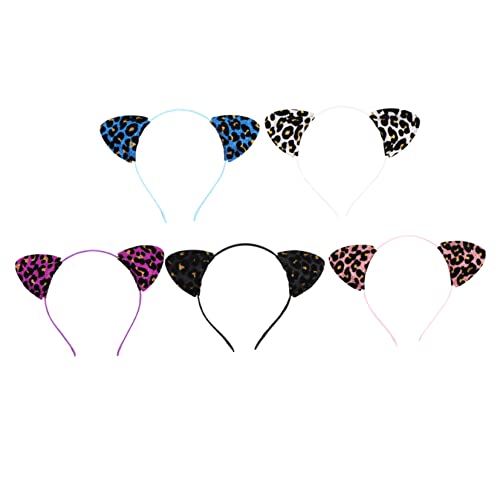 Happyyami 5 Stück Leopard Katzenohren Haarreif Teiliges Fotografie Zubehör Blau Schwarz Silber für Kostümpartys und Karneval Einfach zu Tragen Bequem und Stylisch von Happyyami