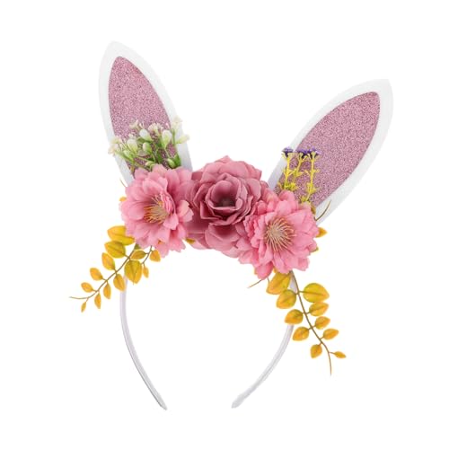 Happyyami Bunny Ears Haarreif mit Kunstblumen Wiederverwendbares Kaninchenohren Kostümzubehör für Ostern und Karneval Vielseitig Kombinierbar für Feiern und Auftritte von Happyyami