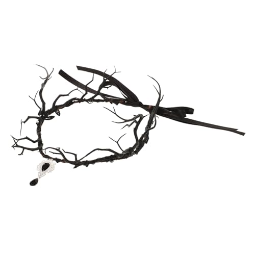 Happyyami Gotischer Kopfschmuck Wald Halloween Kostüm Blume Fee Geweih Stirnband Zweig Für Kopfbedeckung Reif Krone Mode Renaissance-haarschmuck Hörner Black Harz von Happyyami