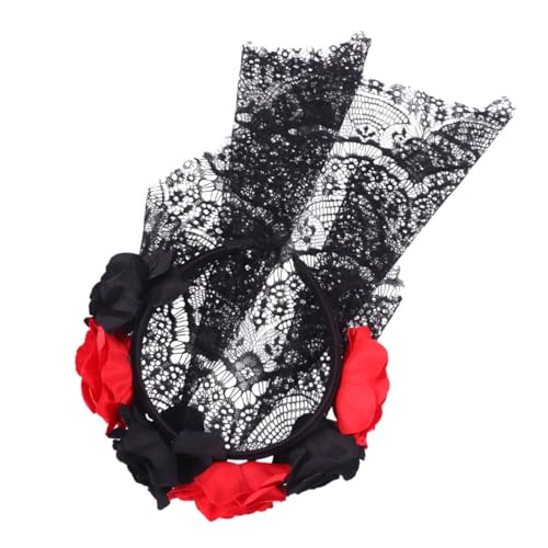 Happyyami Halloween Haarbügel mit Kunstblumen und Schwarzem Velours Eleganter Kopfschmuck für Partys für Halloween Cosplay und Festliche Anlässe Rot mit Schwarz von Happyyami