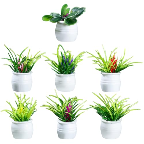 Happyyami Miniatur-Topfpflanzen: 7 Künstliche Sukkulenten Für Puppenhäuser Winziges Bonsai-Modell Im Maßstab 1:12 Winzige Künstliche Grünpflanzen Puppenhaus-Möbeldekoration von Happyyami