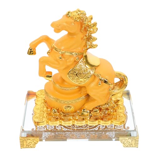 Happyyami Resin Pferdestatue Feng Shui Tierfigur für Jahr Gold Wohlstand Deko für Büro und Zuhause Chinesisches Tierkreisornament Stilvolle Tischdekoration von Happyyami