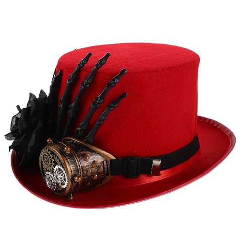 Happyyami Steampunk-Hut – Halloween-Zylinder mit Totenkopfhand und Rosen-Design, Unisex-Kostümkappe für Party-Cosplay für Männer und Frauen von Happyyami