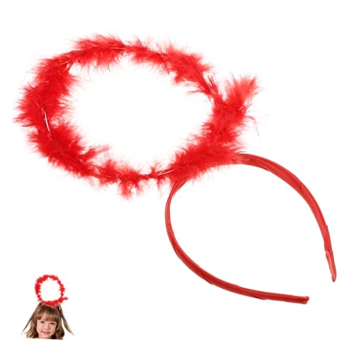 Happyyami Stirnband Engel Haarband Engelskostüme für Frauen Engel Kostümzubehör Haarreifen Halloween-Cosplay-Zubehör Party-Haar-Accessoire Cosplay-Hörner künstliche Feder rot von Happyyami